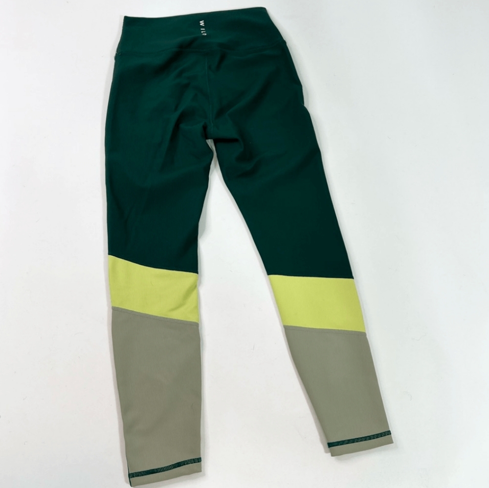 WILO The Label 7/8 Leggings Forest Green Lime Olive Color-Block Workout Size L
